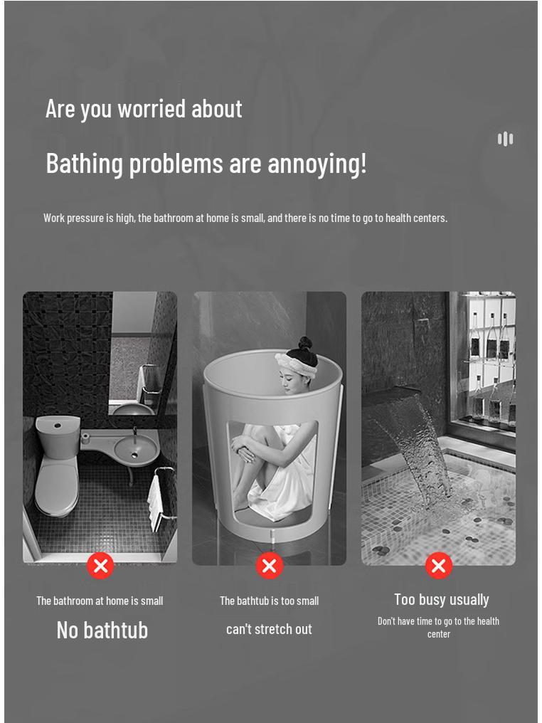 Large Portable Soaking Tub with Thick Quilted Insulation - No Installation Needed, Folding Bathtub for Adults.