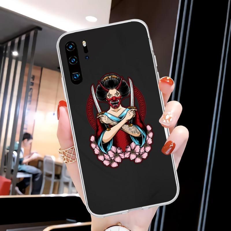 Custodia per telefono Samurai Gril da donna per Huawei P50 P40 P30 Pro Mate 40 30 Pro Nova 8 8i Y7P Honor Cover trasparente per telefono