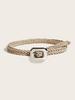 Womens Pu Casual Leather Belt With Woven Pattern And Alloy Buckle Daily For
