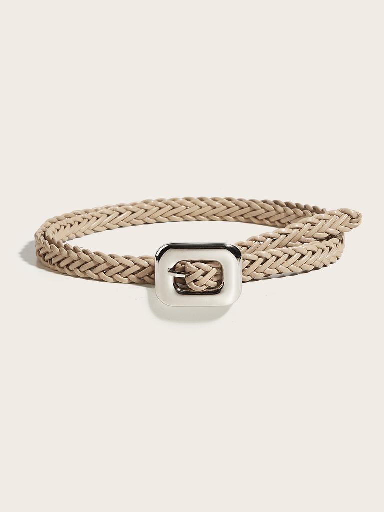 Pu Womens Casual Leather Belt With Woven Pattern And Alloy Buckle Daily For