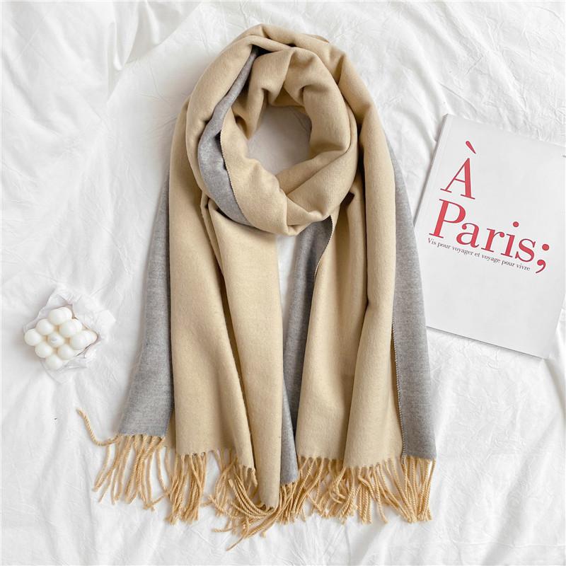 Scarf Women's Winter Simple Versatile Soft Double Sided Solid Color Shawl Tassel Imitation Cashmere Thickened Autumn and Winter Warm Scarf