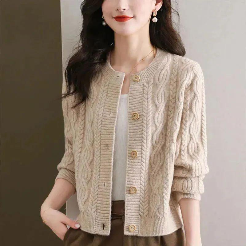 Petite High-Waisted Cable Knit Cropped Cardigan - Spring/Autumn 2025 New Style