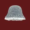 Lazy wind gray knitted hat women's autumn and winter literary lace wool bucket hat showing small face warm pot hat