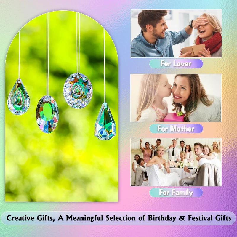Crystal Glass Prism Pendants AB Color Hanging Suncatcher Accessories Rainbow Maker Ornament Crystal Chandelier Parts 10 Shapes