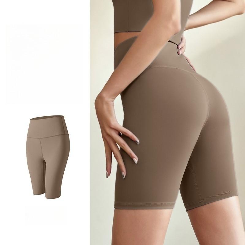 

Летние женские спортивные шорты с персиковыми бедрами, с высокой посадкой, эластичные, облегающие, штаны для йоги, спортивные укороченные штаны XXL коричневый