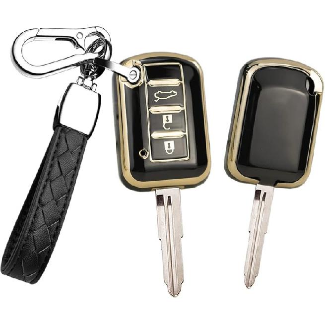 HIBEYO Key Fob Cover For Mitsubishi Eclipse Cross Outlander Sport Mirage G4 Lancer 2016- Key Case Cover For Mitsubishi Accessories With Keycha Smart