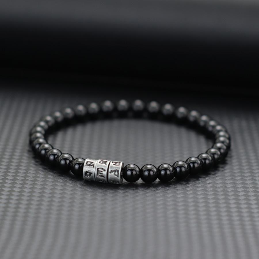Viking Sanskrit Bracelet Men 6mm Volcanic Rock Obsidian Onyx Black Stone Yoga Meditation Healing Braslet Perfect Gift For Him