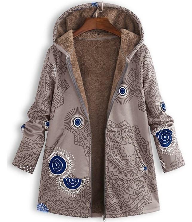 

Womens Winter Warm Outwear Floral Print Hooded Pockets Vintage Oversize Coats One Size хакі