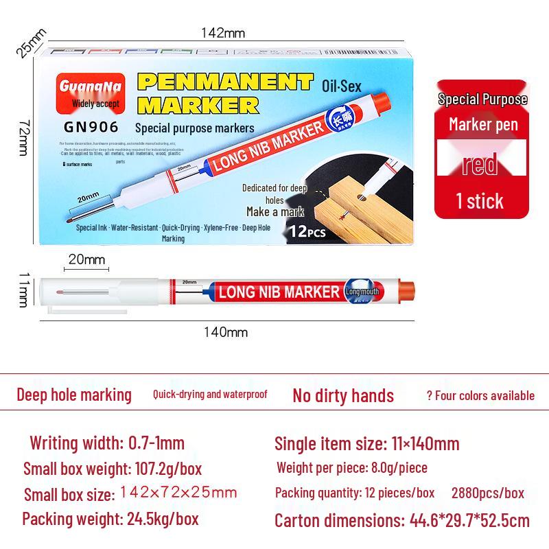 Wide-Mouth Deep Hole Marker Pen for Woodworking & Tile - Quick-Drying, Long-Nosed, Oily Construction Marker