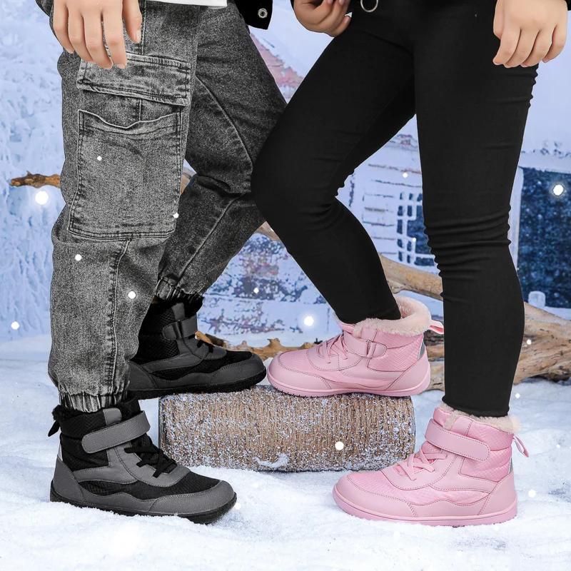 Kinder Schuhe mit breiter Zehenbox Barfußschuhe Winter Wasserdicht Schneestiefel Minimalistische Sneaker Schuhe Outdoor Wanderschuhe Mädchen Jungen Sneaker