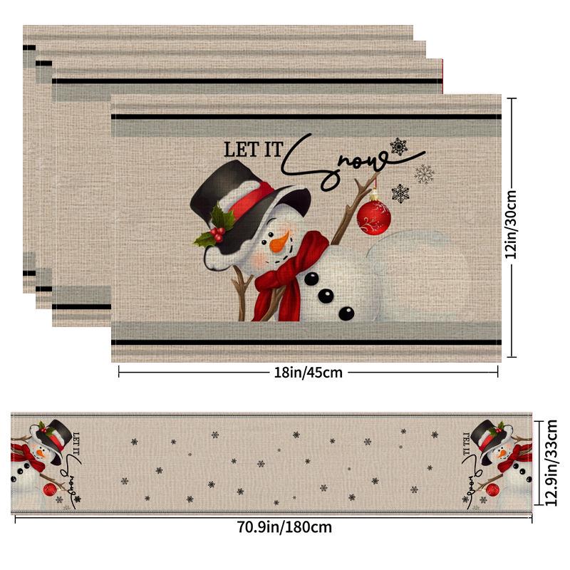 Kerst Linnen Placemat & Tafel Runner Set - Feestelijke Tafeldecoratie & Hittebestendig Kussen