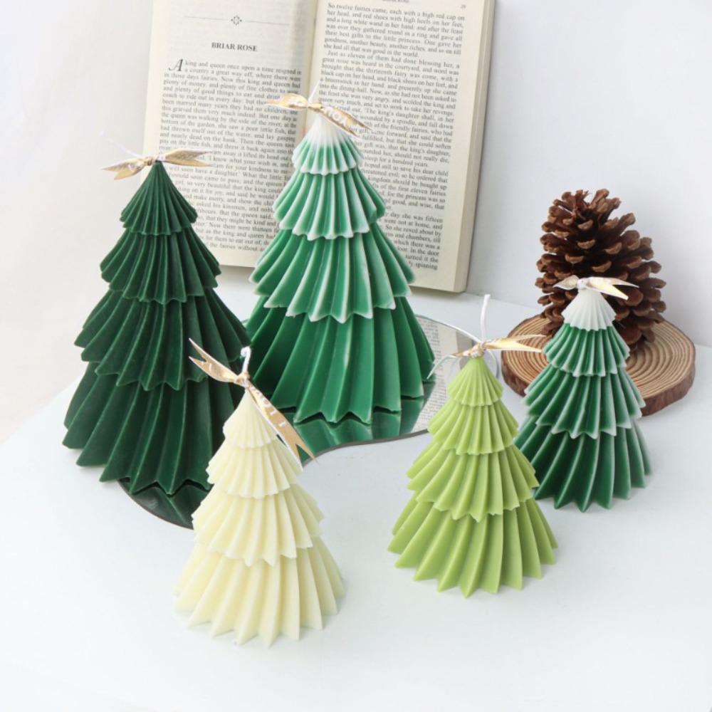 Soft Christmas Tree Candle Mold Diagonal Striped Soap Mould Creative   Plaster