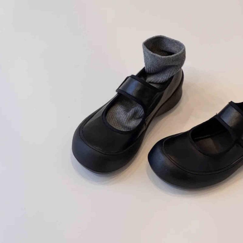 Cowhide version~ Round head shallow mouth single shoes women's 2025 new platform Velcro casual Mary Jane ballet shoes women