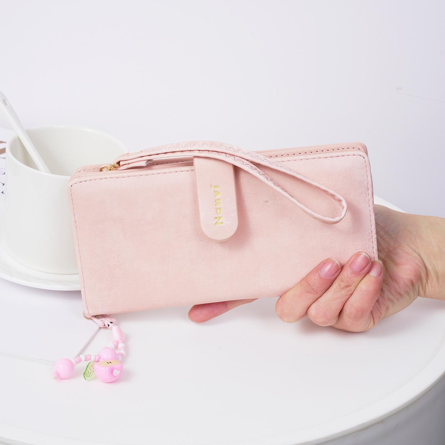 

Long wallet for girls, multi slot change and ID storage wallet, exquisite zipper hanging decoration, wrist strap bag 1