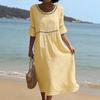 Spring/Summer New Style Elegant Casual Round-neck Long-sleeved Solid Color Women's Dress