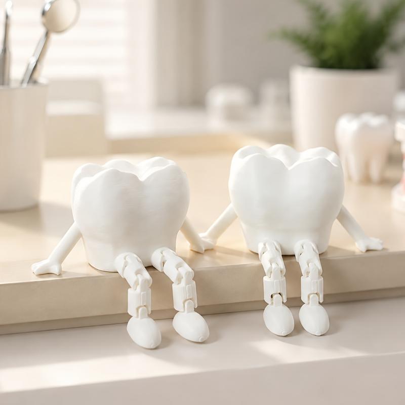 3D-printet artikuleret tandfigurine, Bevægelige led Tandmodel, Sjov dentaldekoration til skrivebord, Gave til tandlægeklinik