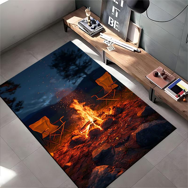 Campfire and Chairs At Night Suitable As a Non-slip Mat for the Living Room or Bedroom Sofa