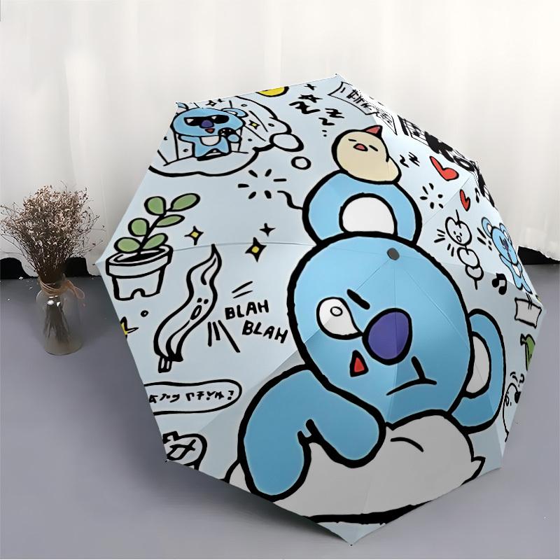 1pc BT21 Characters Automatic Folding Umbrella - Compact 8-Rib Design, Durable Plastic & Iron, Perfect Gift for Friends & Family, yy250923069