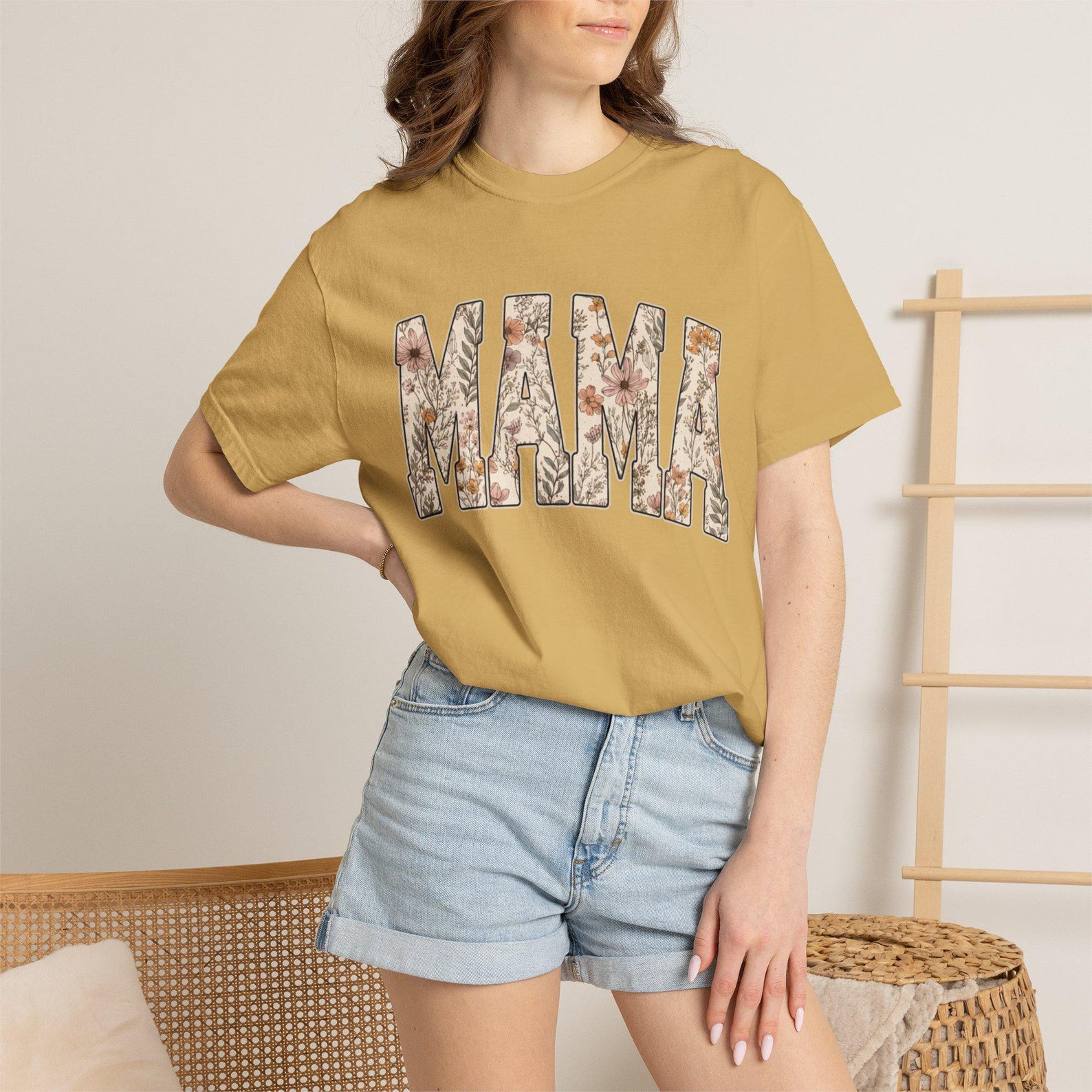 MAMA Floral Letters T-Shirt | Garment-Dyed Cotton Mama Top L