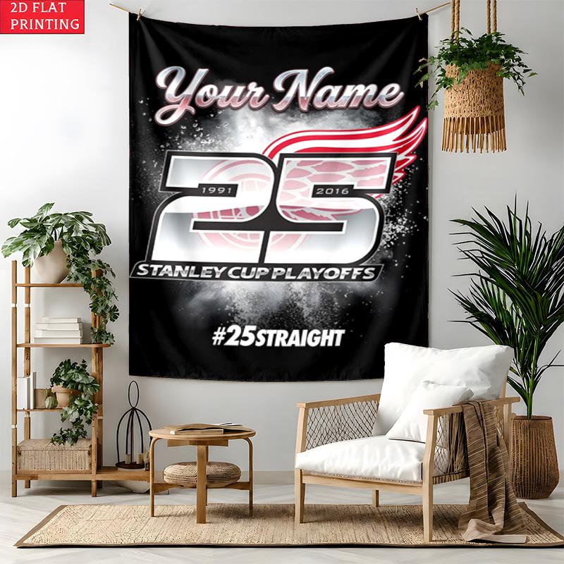 Detroit Red Wings Custom Name Tapestry Personalized Wall Art Hanging Bohemian Home Decor for Bedroom Dorm Living Room