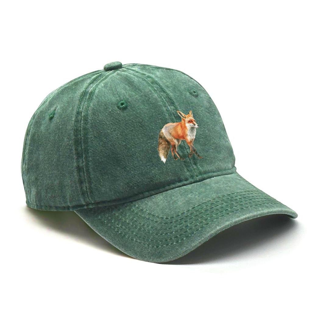 1 pcs Fox Print Snapback Hat Washed Cotton Caps For Woman Retro Vintage-Inspired Adjustable Caps Ideal Choice For Casual Cap