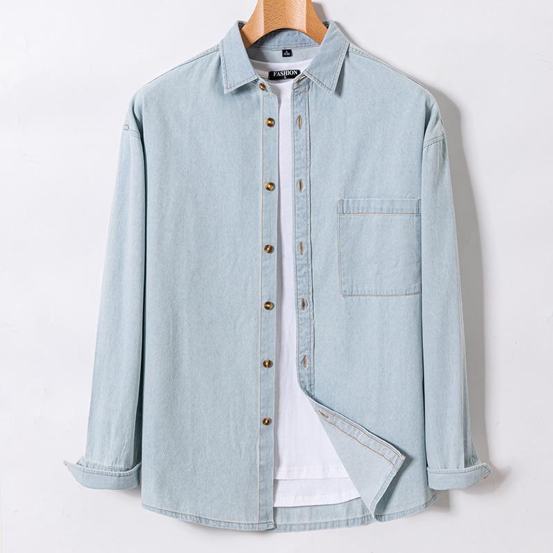 Herren Frühling und Herbst Übergröße Lockerer Denim Lockeres Hemd Einfacher Hautfreundlicher Cardigan Lässige Jacke