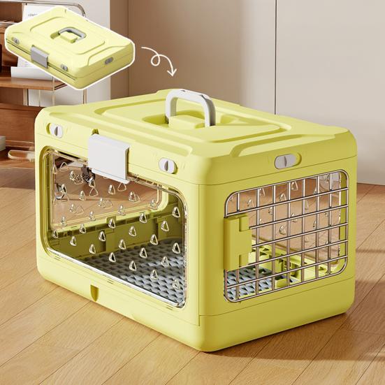 Trasportino Pieghevole per Animali da Viaggio Portacani Gatti in Plastica Dura con Tappetino Igienico Griglia a Rete Gabbietta Pieghevole per Cani Piccoli Gatti