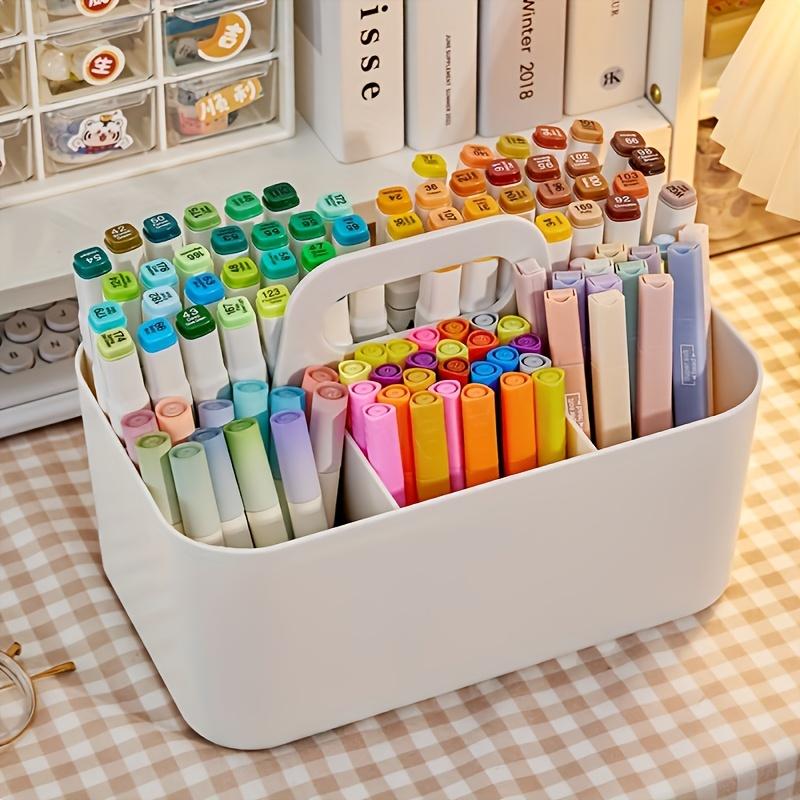 5-Stack Plastic Storage Basket with Handle - Portable Pencil Holder and Tabletop Stationery Storage Box for Back-to-School