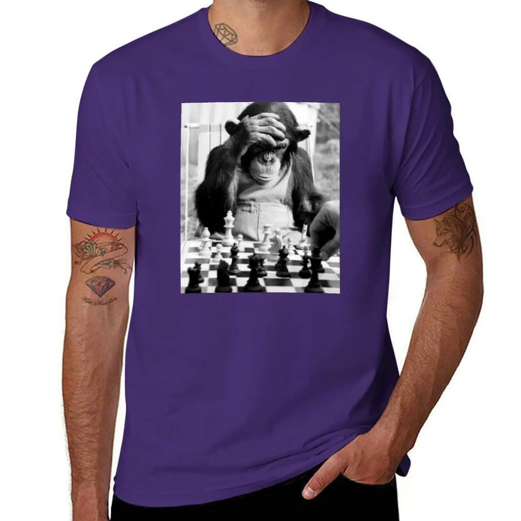 Funny Chess Monkey Checkmate King Chessboard 3d Chess Pawn Room Smart Monkey Genius Iq Game Night Board Game Chimpanzees T-Shirt