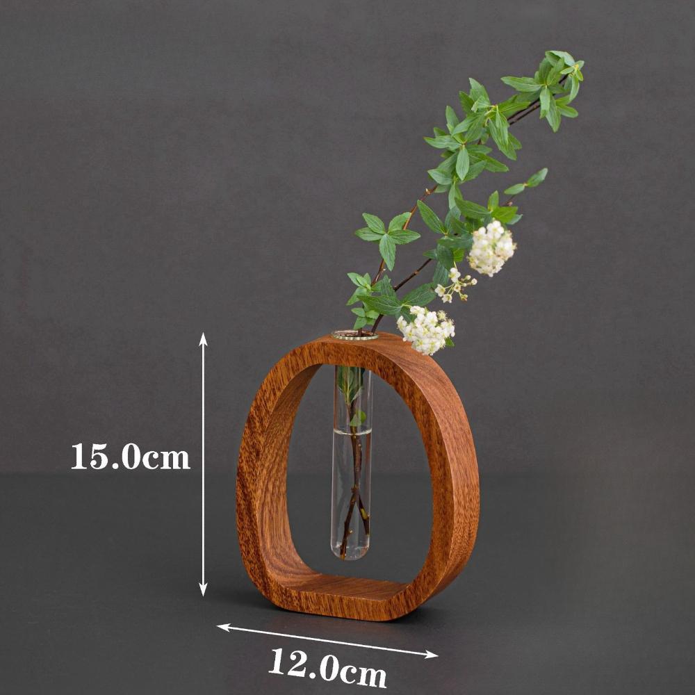 Retro Glass Test Tube Vase with Solid Wood Frame Hydroponic Green Plants for Home Office Decor Hydroponic for Windowsills