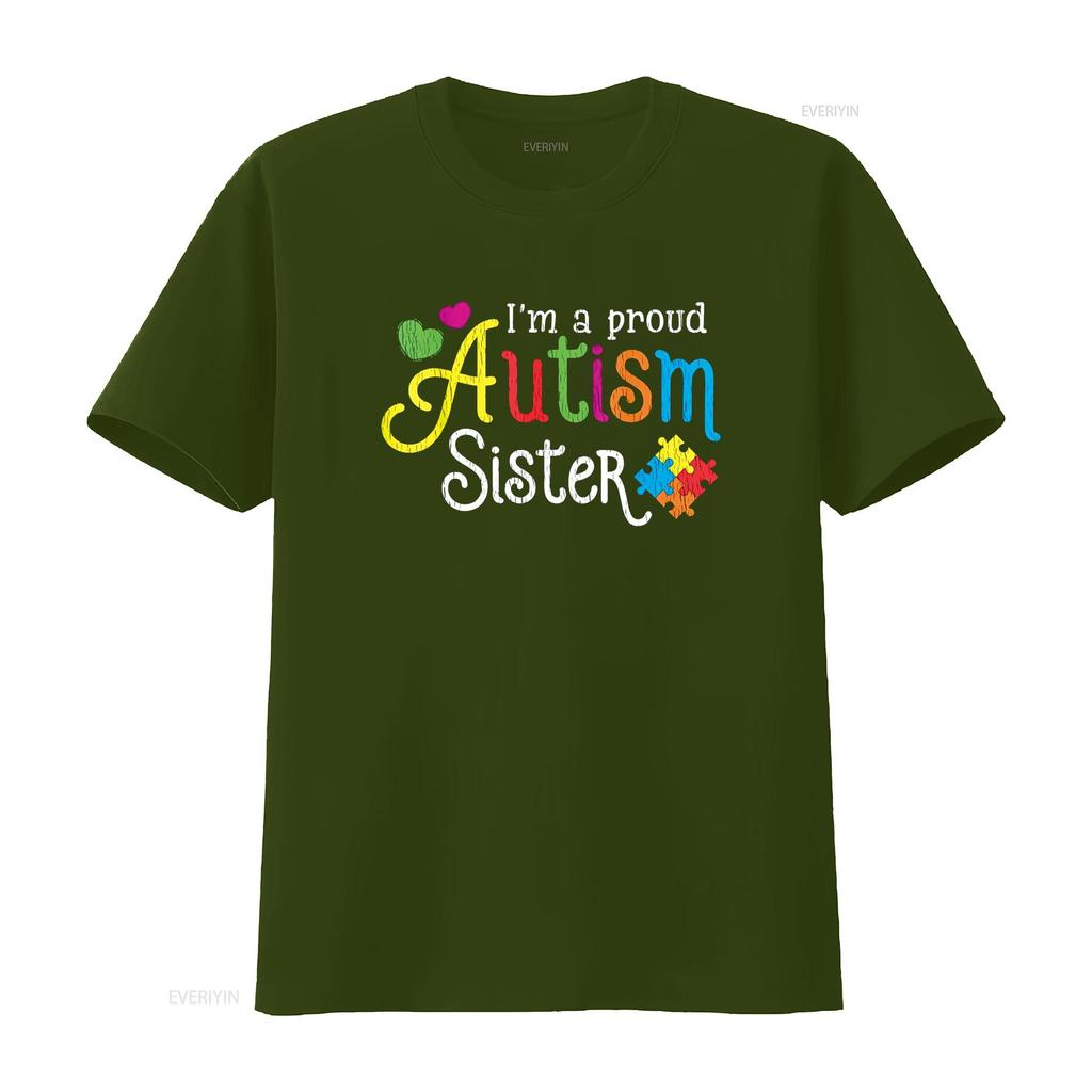 I Am A Proud Autism Sister Brother Autistic Kids Awareness T Shirt Vintage Washed Graphic Slightly Soft Homme