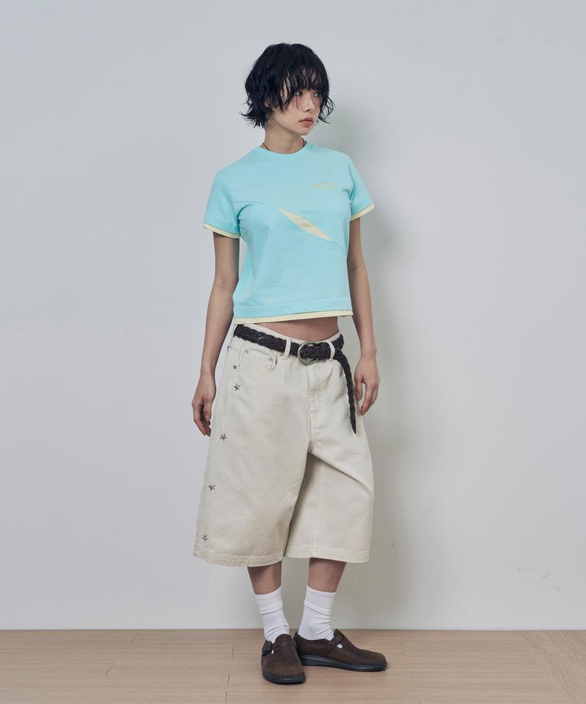 Lujeoseukeulleob Asymmetrical Cut Layered Short Sleeve T-Shirt Mint
