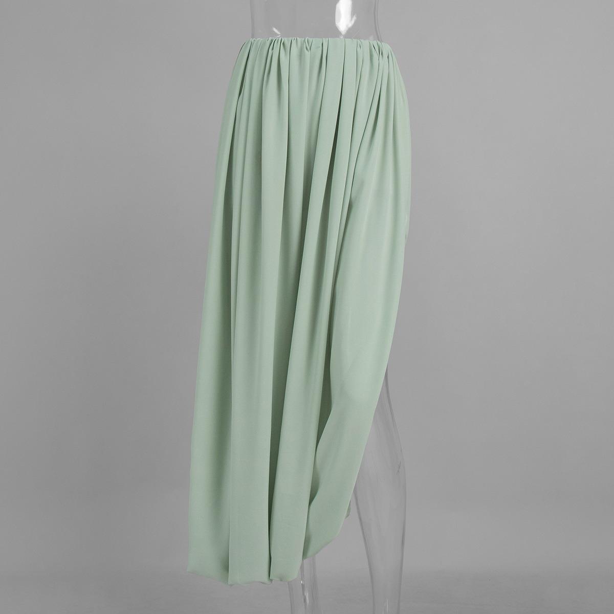 

Spring Summer New European American Style Women s High Waist Tulip Fold Draped Split Midi Skirt, Casual Streetwear Elegant Long Skirt L зелений