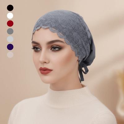Elegant Lace Inner Cap Solid Color Head Wraps Fashion Turban Hat  Female Head Covering