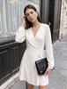 European and American New Satin Dress Women's Long-sleeved Temperament To Cover the Stomach, Fashionable and Thin Solid Color Slim-fitting Skirt