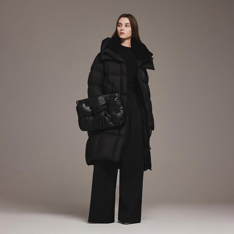 Tanboer Women's Long Down Jacket with Lamb Wool Collar TB5520850Z
