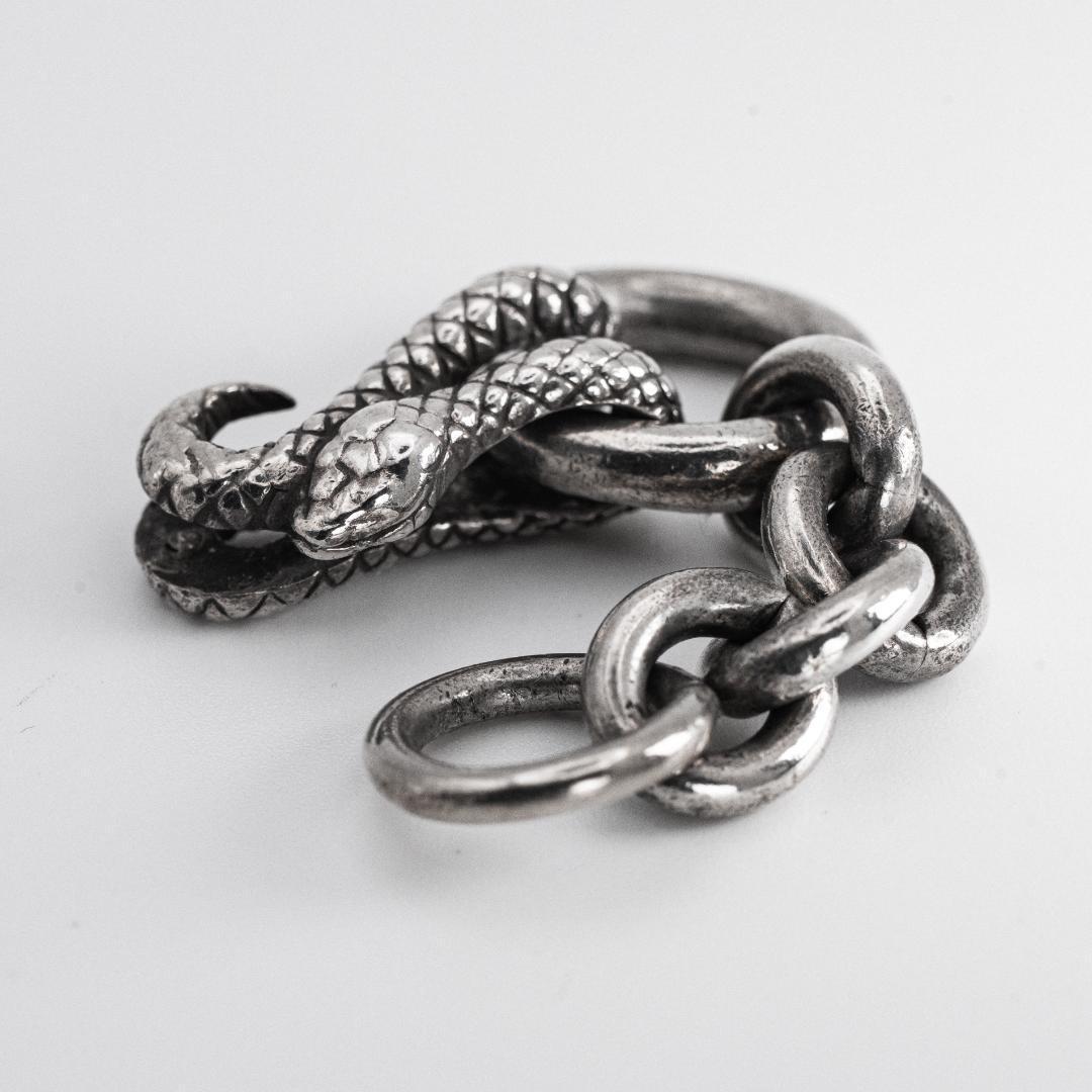 Used GARNI Snake Motif Silver Keyring *Marukan not included