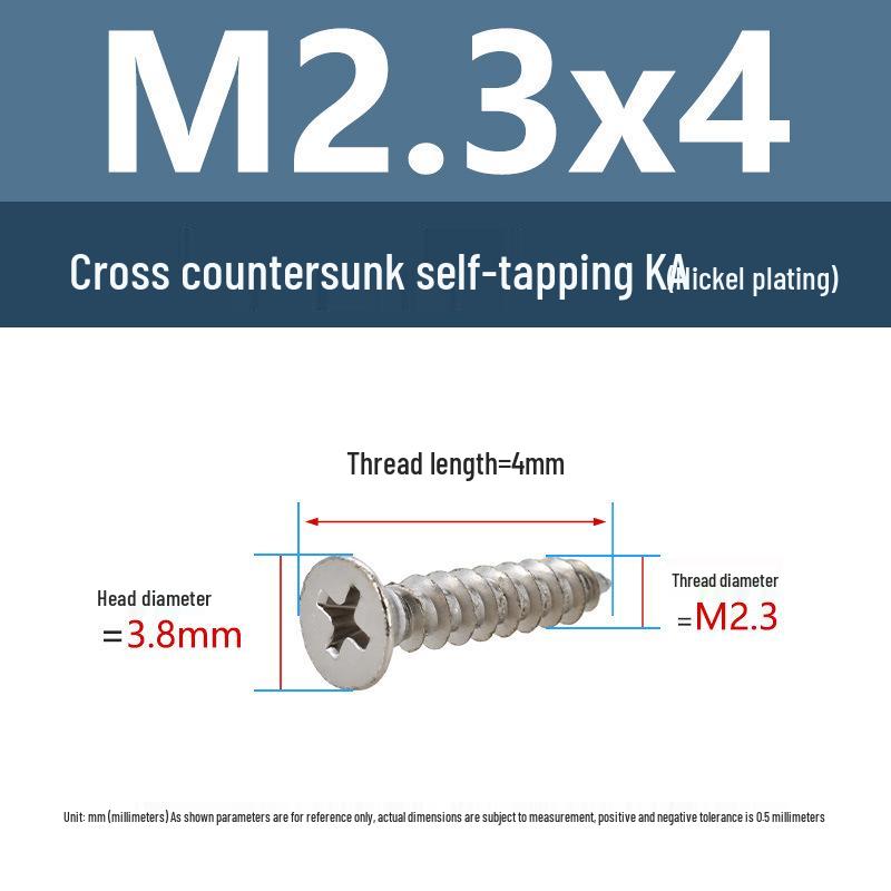 YiguYigu Nickel-Plated Phillips Flat Head Self-Tapping Screws M1-M5, Carbon Steel