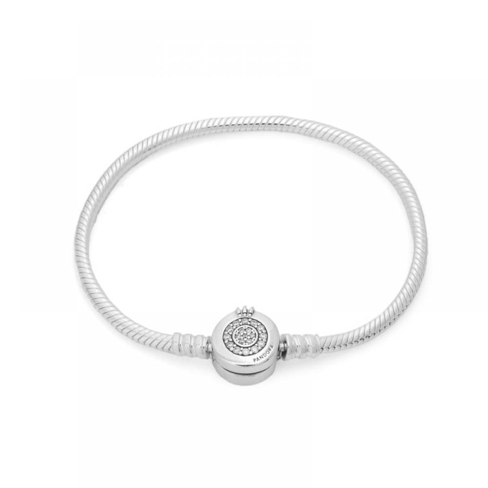 PandOra 599046c01 MOment Sparkling Pav  CrOwn CrOwn O Snake Chain Silver Bracelet