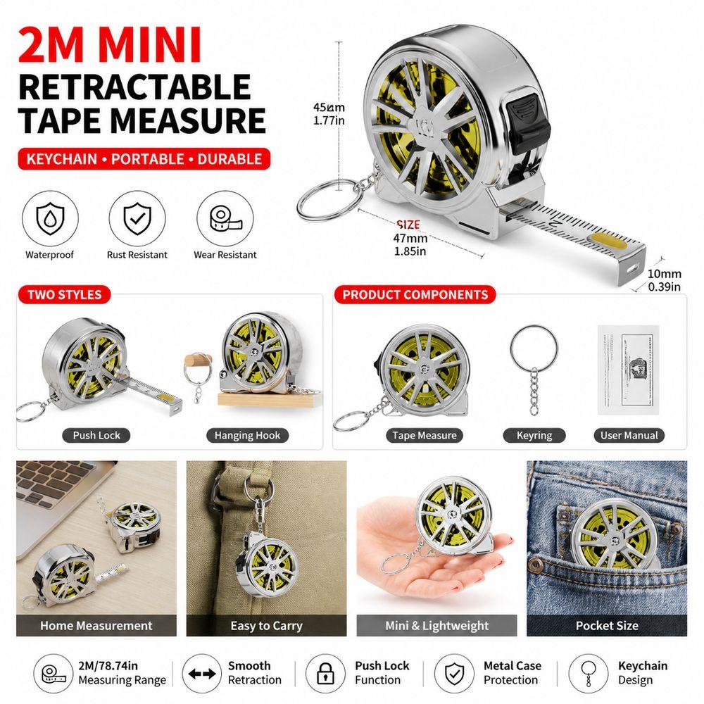2M Mini Tape Measure Retractable Measuring Tape New Keychain Tape Measure Home Measurement