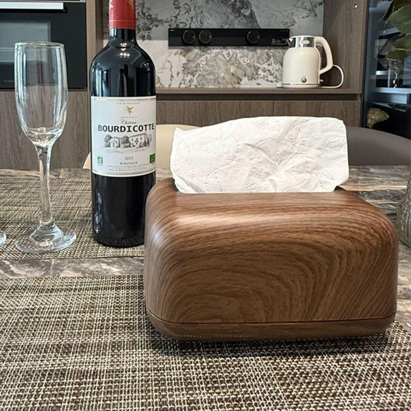 Faux Walnut Chinese-Style Tissue Box for Home, Dining Room, Living Room, Coffee Table, Hotel, B&B Storage