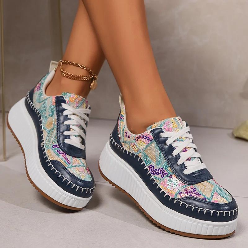 Fashion Punk Mixed Color Platform Sneakers for Women 2025 Fashion Thick Bottom Vulcanized Shoes Woman Cozy Non Slip Walking Shoes 43