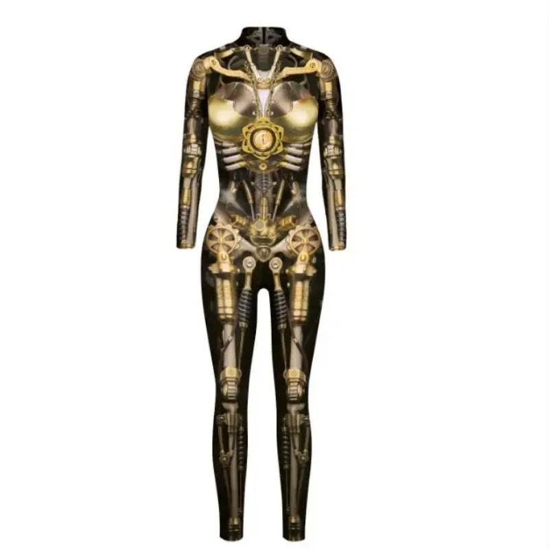 Sexy Women Robot Punk Jumpsuit Catsuit Cosplay Costumes Zentai Halloween Party Performance Bodysuit Dress Up