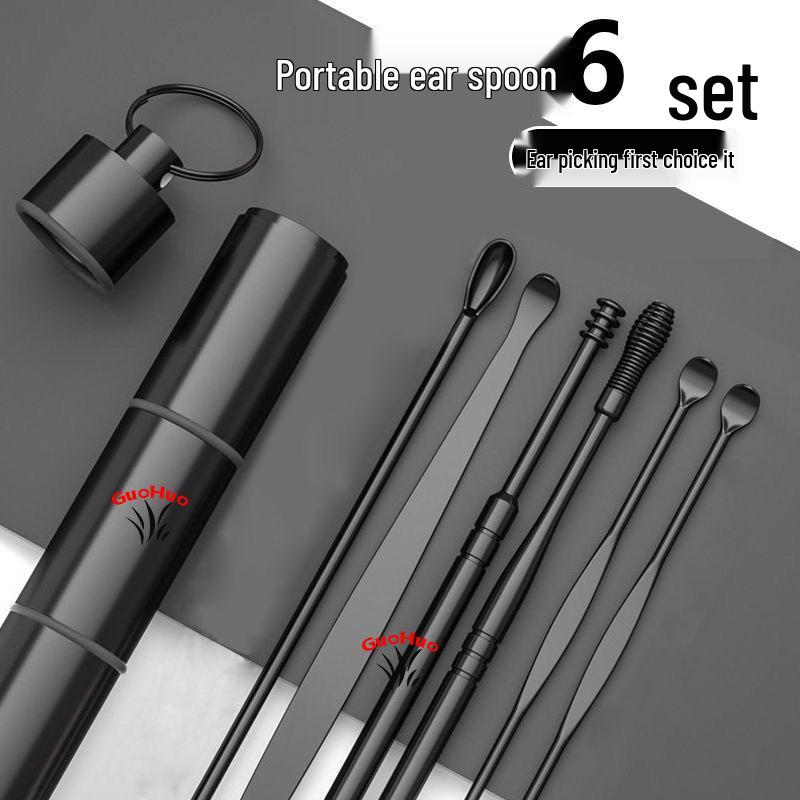 Stainless Steel Spiral Ear Pick Set with Portable Keychain for Adults