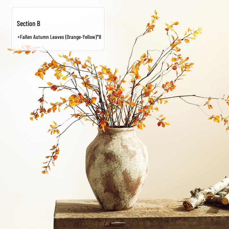 Wabi-Sabi Style Unglazed Terracotta Vase with Floral Design for Retro Living Room or Dining Table Decor