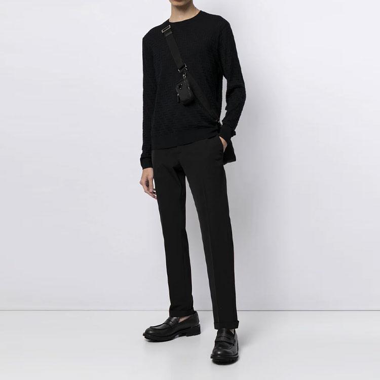 Emporio Armani Herringbone Pattern Knit Pullover Sweater Men Sweater Black 3K1MX9-1MZSZ-920