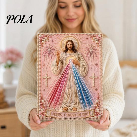 Kit Pittura Artistica Mary con Texture Perlescente 3D, Sacra Misericordia Gesù Fede Religiosa Kit Artigianale Fai da Te Finto per Adulti Principianti Decorazione Murale Cristiana
