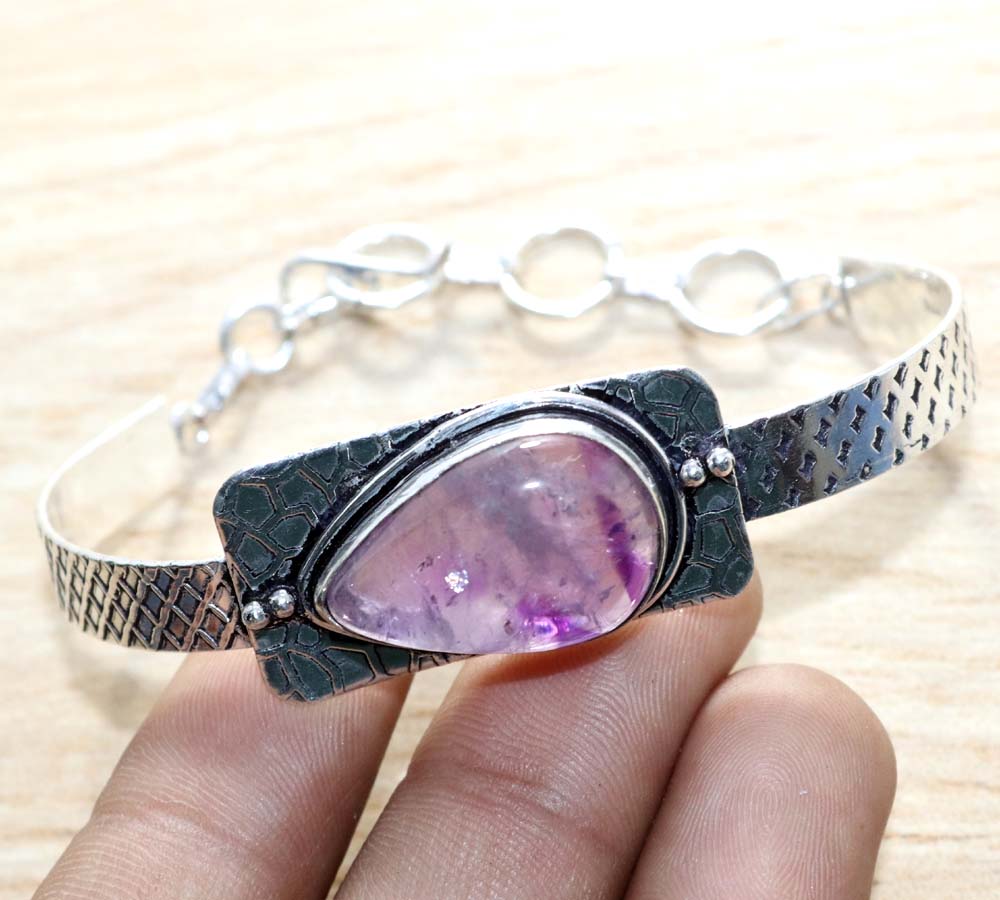 Natural Amethyst 925 Silver Plated Bangle 7" Winter Collection Fashion Sale l2k09