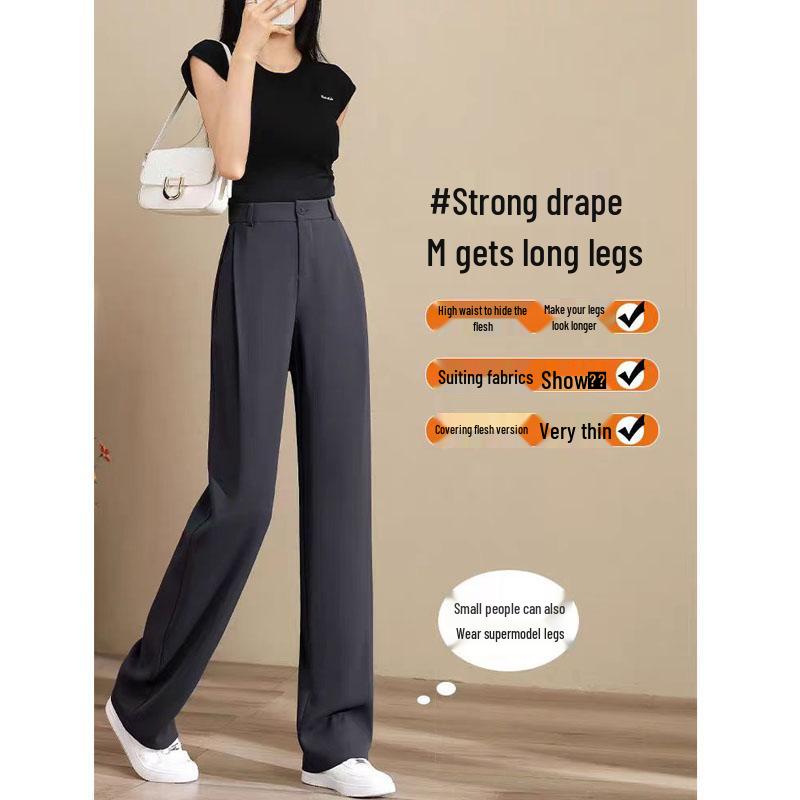 Women's High Waist Slimming Black Straight Leg Pants - Petite & Long Options for Spring & Autumn