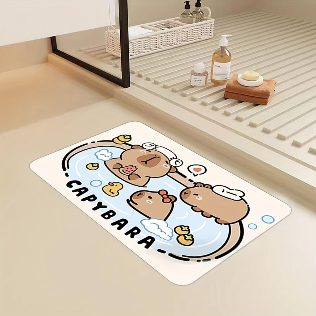 1pc Cute Capybara Bath Mat - Soft Thick Flannel Non-Slip Bath with Adorable Capybara Design, Plush Oval Mat for & s, Machine Was